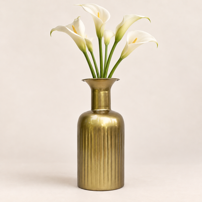 Alba fluted gold vase with white calla lilies
