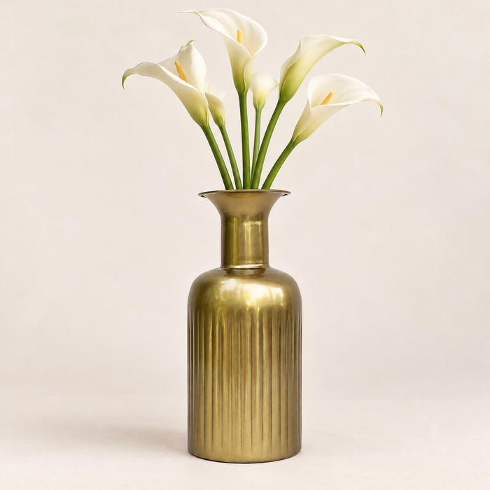 Alba Fluted Gold-Finish Vase · 11 Inch