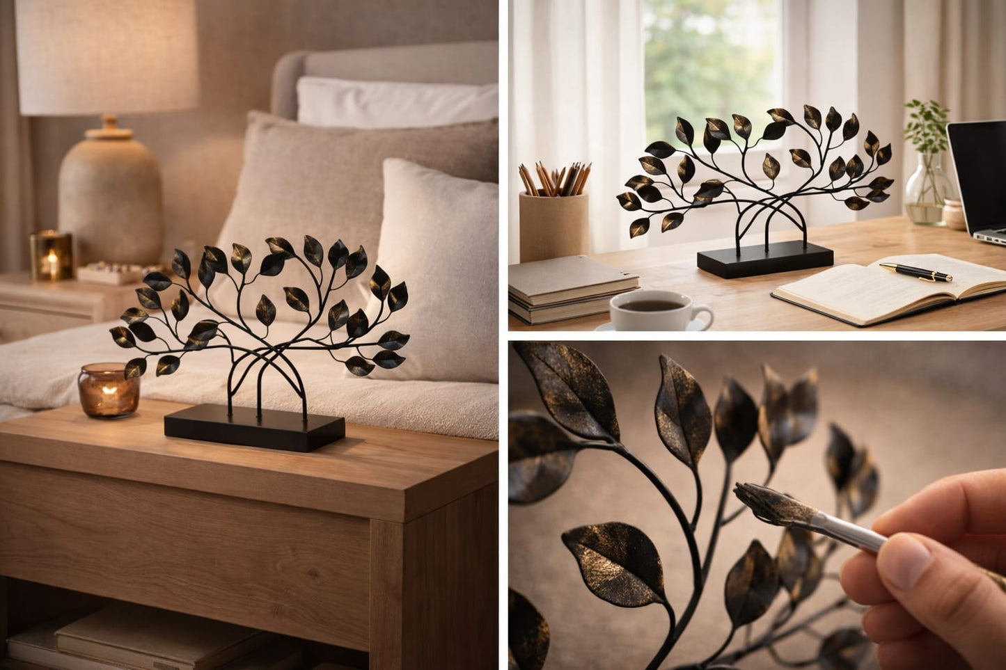 Sturdy black powder-coated base of the Aurelia sculpture, designed for stability on office desks and shelves.