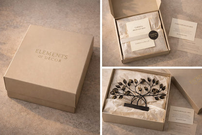 Premium matte-finish gift packaging for the Aurelia Tree sculpture, ideal for housewarming gifts