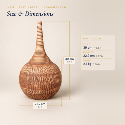 Imber Long-Neck vase in Earthy Brown with dimensions