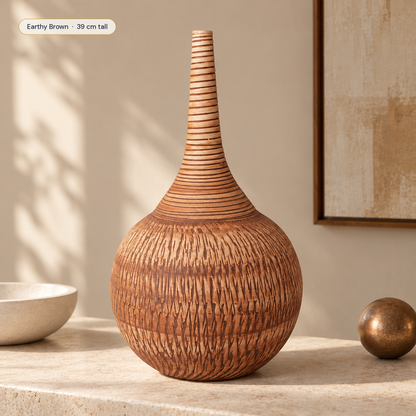 Imber Long-Neck ceramic vase in Earthy Brown in a modern interior