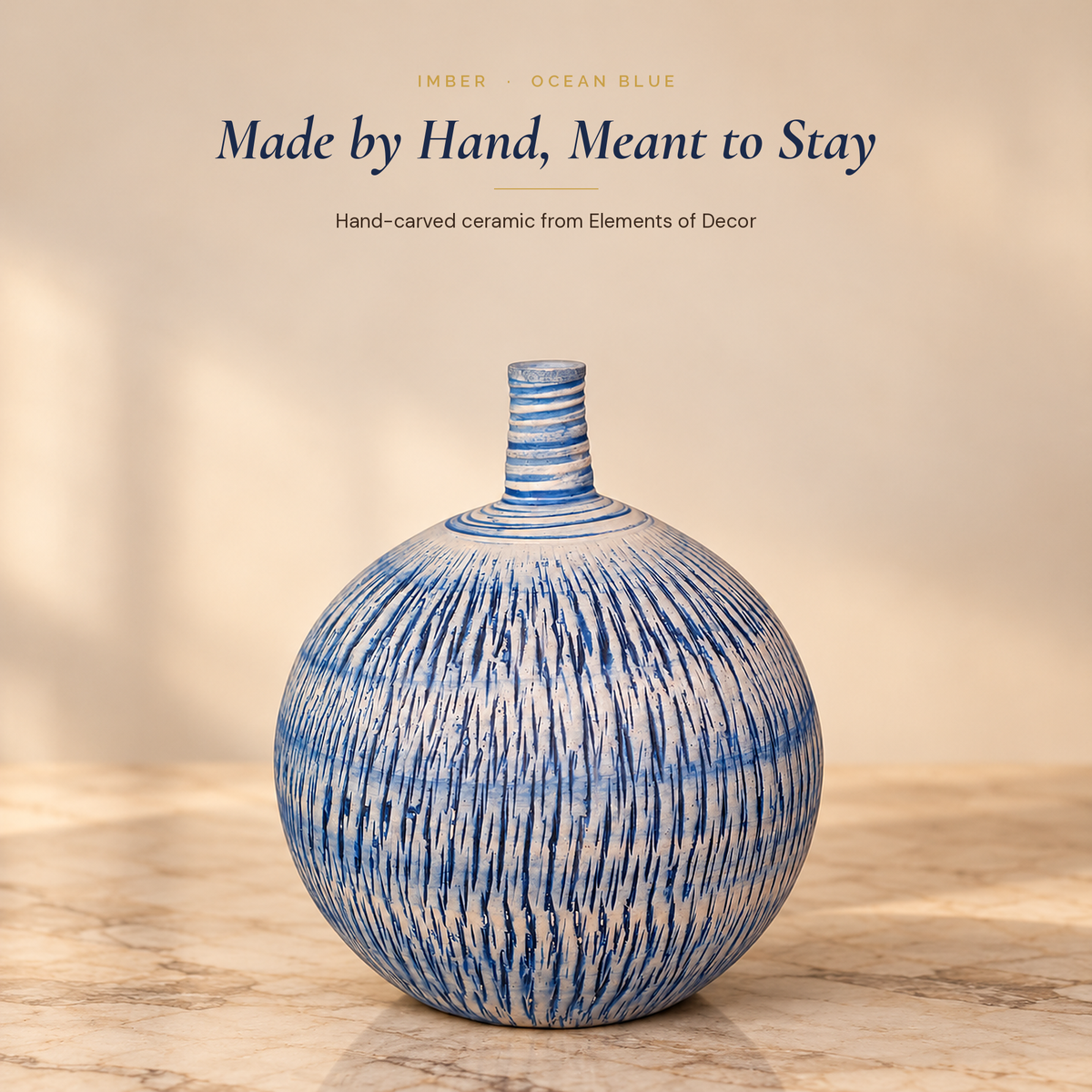 Imber Round Bud vase in Ocean Blue, made by hand, meant to stay