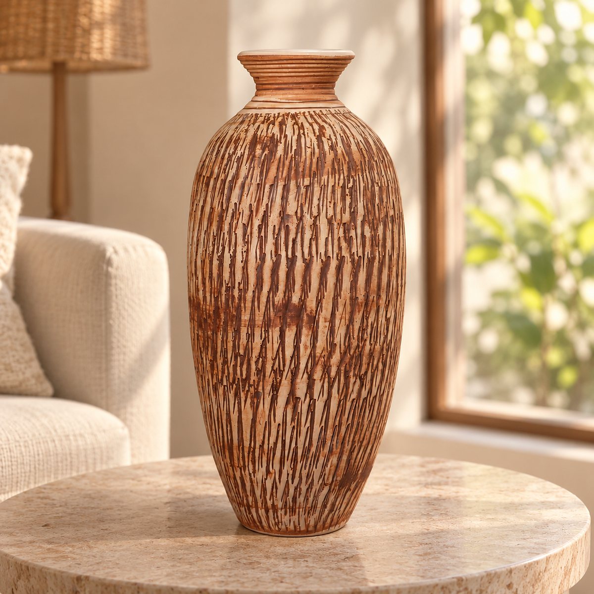 Imber Tall ceramic vase in Earthy Brown, front view