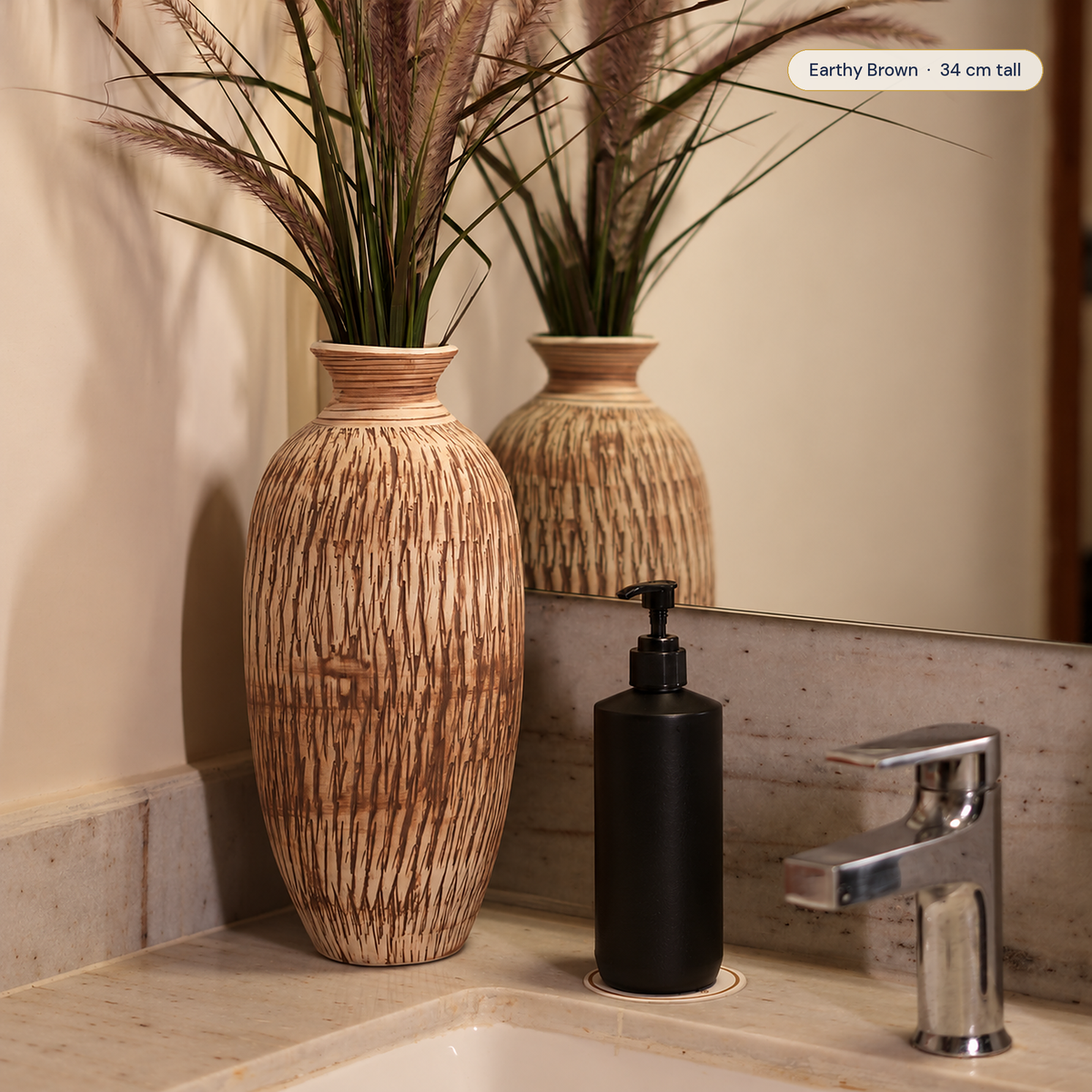 Imber Tall ceramic vase in Earthy Brown in a modern interior
