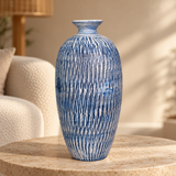Imber Tall ceramic vase in Ocean Blue, front view
