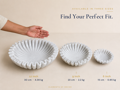 Ruffle Urli | Handcrafted White Marble | Decorative Bowl for Flowers & Ritual